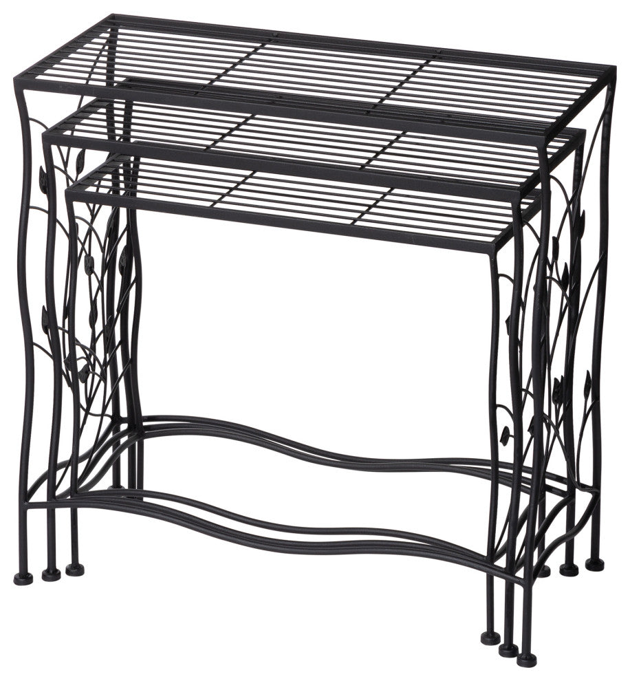 Rectangular Nesting Black Metal Plant Stand, Set of 3