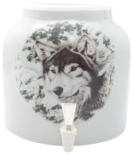 Goldwell Designs Snow Wolf Design Water Dispenser Crock