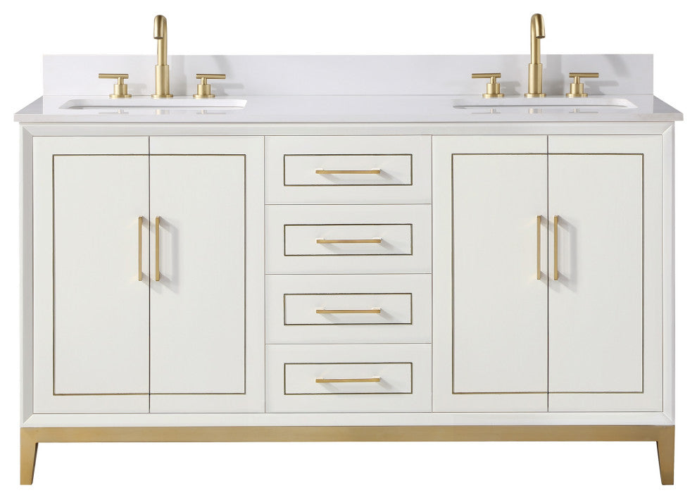 Gracie Bathroom Vanity, Satin White With White Quartz, 60"