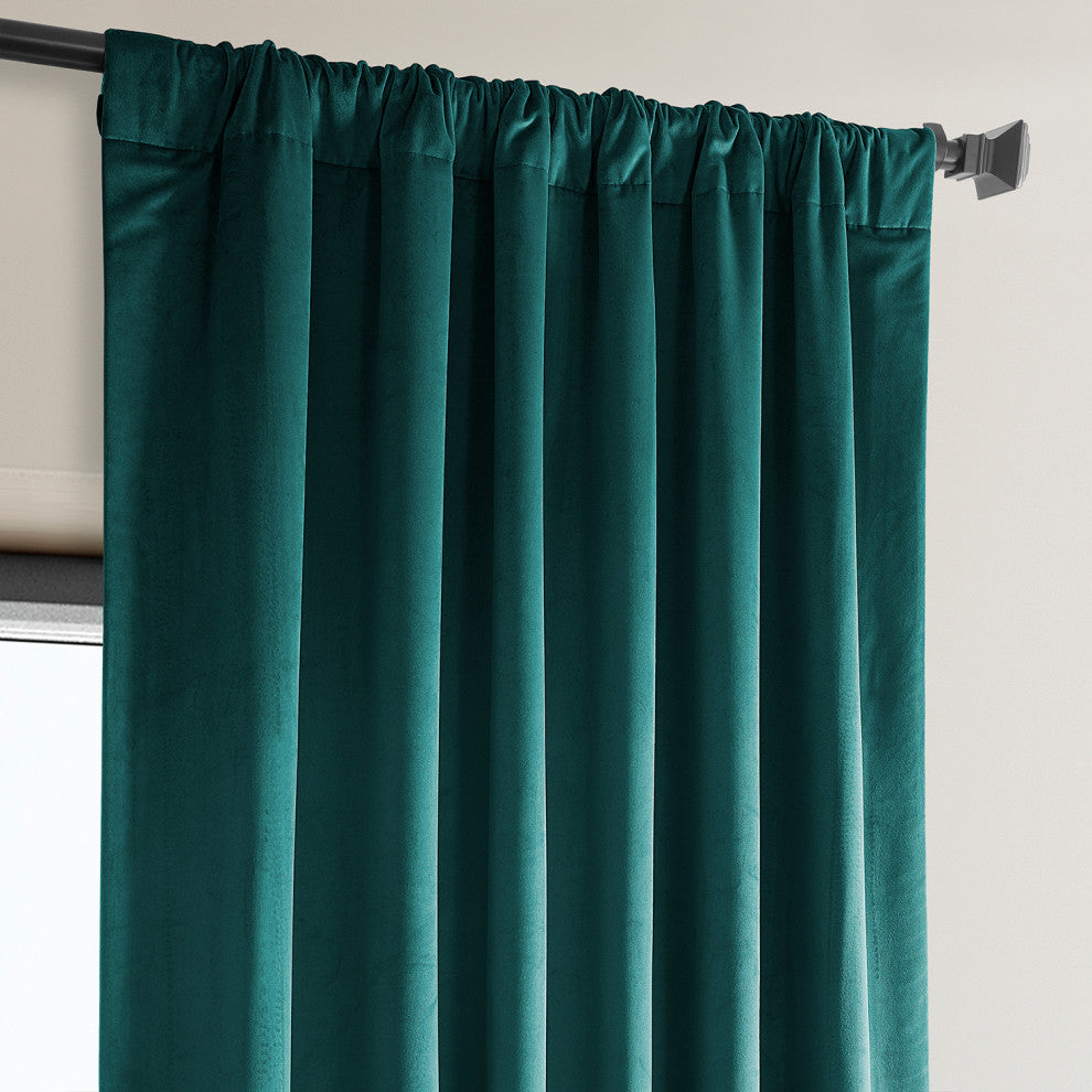 Heritage Plush Velvet Curtain Single Panel, Deep Sea Teal, 50"x108"