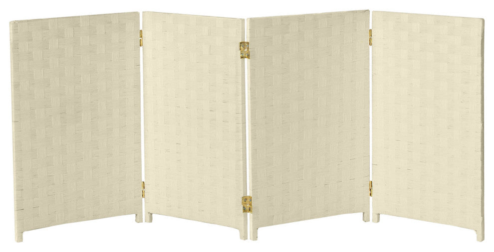 2 ft. Short Woven Fiber Room Divider 4 Panel Cream
