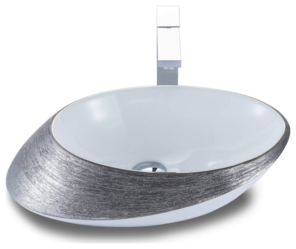 Fine Fixtures Luxury Vessel, Oval 20"x15", Brushed Silver