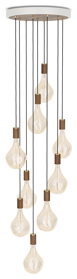 Large canopy white & walnut, brass grip with 9 walnut pendants & 9 Voronoi II US
