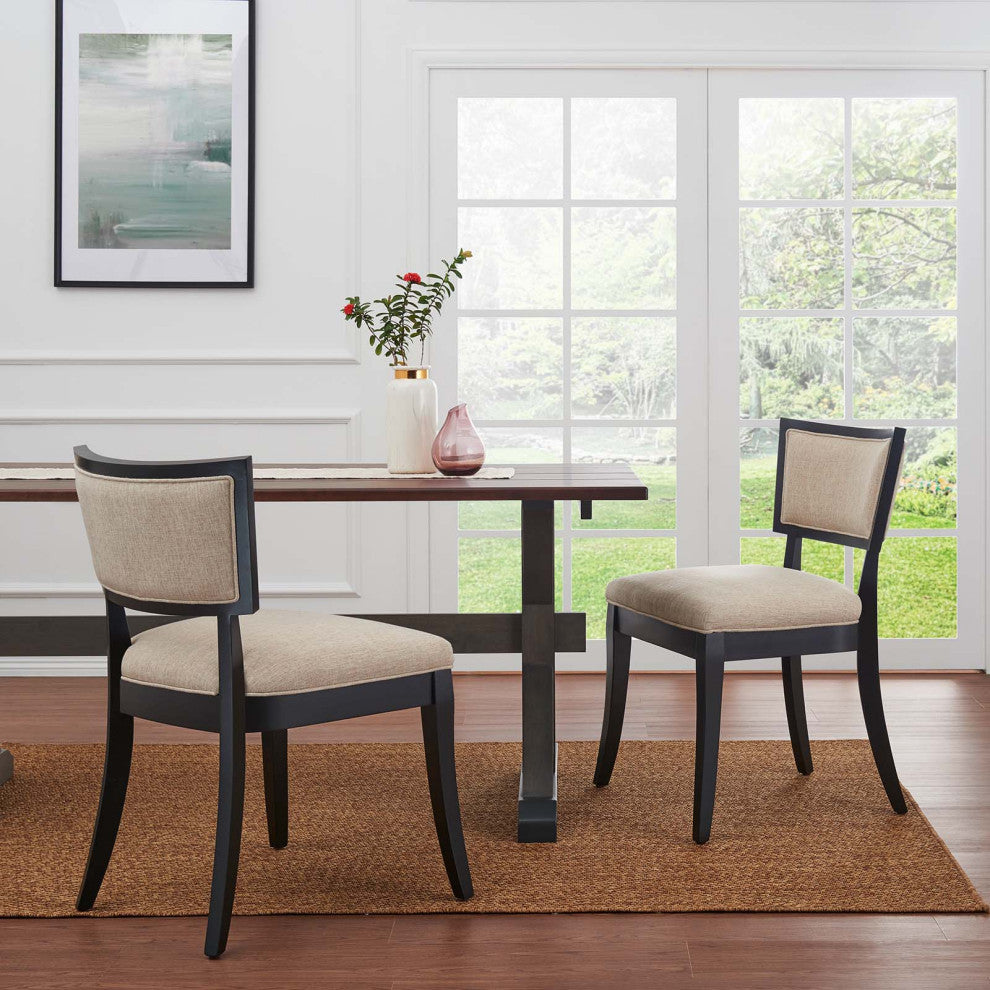 Pristine Upholstered Fabric Dining Chairs, Set of 2, Beige