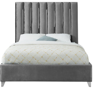 Enzo Velvet Bed, Gray, Full