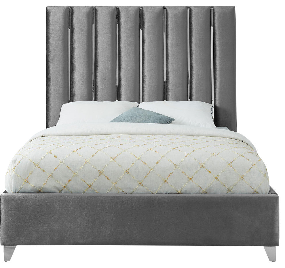 Enzo Velvet Bed, Gray, Full
