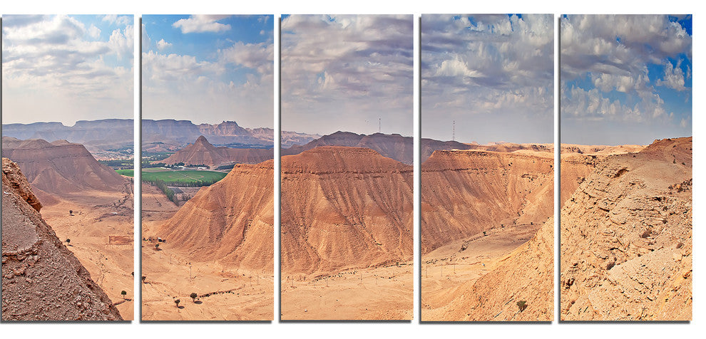 Clay Rocks around Riyadh City, Landscape Canvas Art Print, 60"x28", 5 Panels