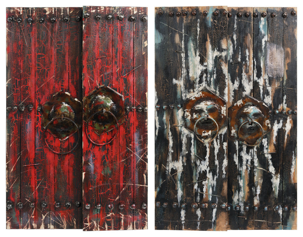"Antique Wooden Doors" Metallic Handed Painted Rugged Wooden Wall Art