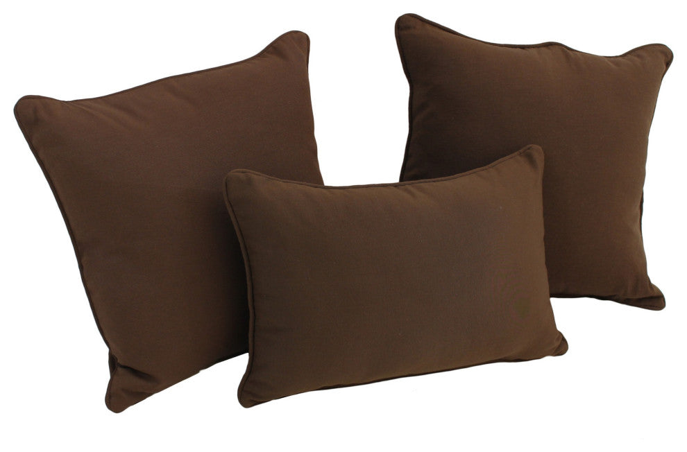 Double-Corded Solid Twill Throw Pillows With Inserts, Set of 3, Chocolate