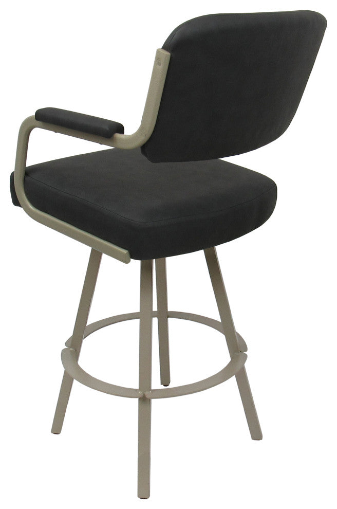 Swivel Metal Bar Stool on Warren Base, Gray Vinyl - Beige, 26"