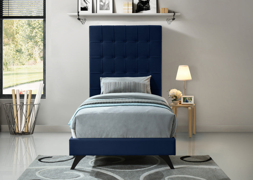 Elly Velvet Upholstered Bed, Navy, Twin