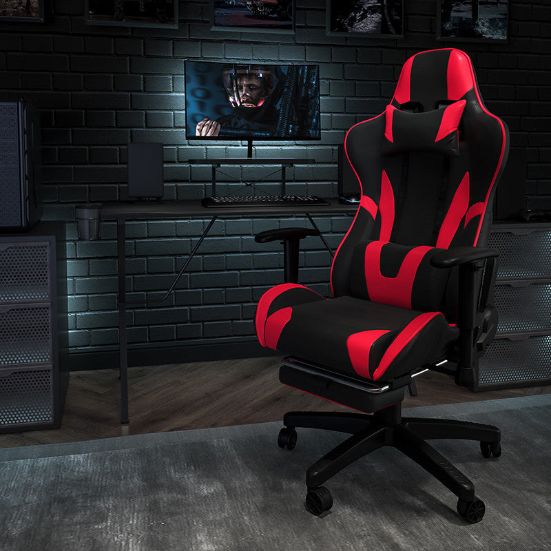 Gaming Desk and Reclining Chair Set, Headphone Hook/Monitor Stand, Red