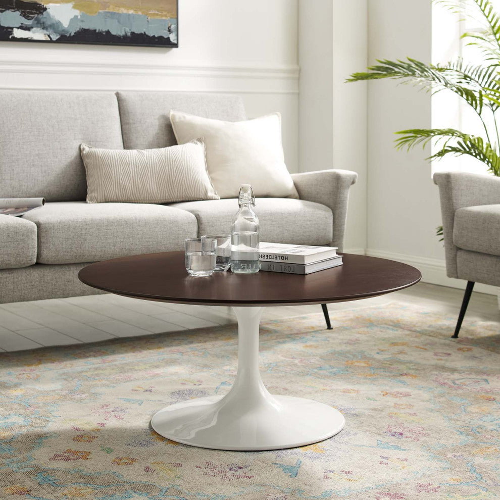 Coffee Table, Round, White Walnut, Wood, Metal, Modern, Lounge Cafe Hospitality