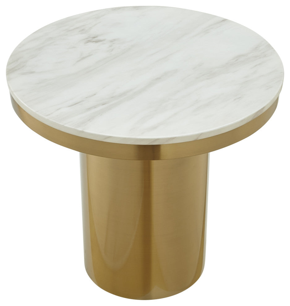 Inspired Home Sinai End Table- White/Gold, 23.7Lx23.7Wx21.9H