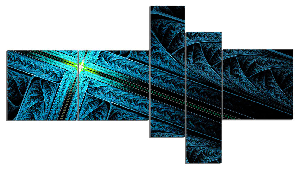 Turquoise Fractal Cross Design, Abstract Canvas Art Print, 60"x32", 5 panels