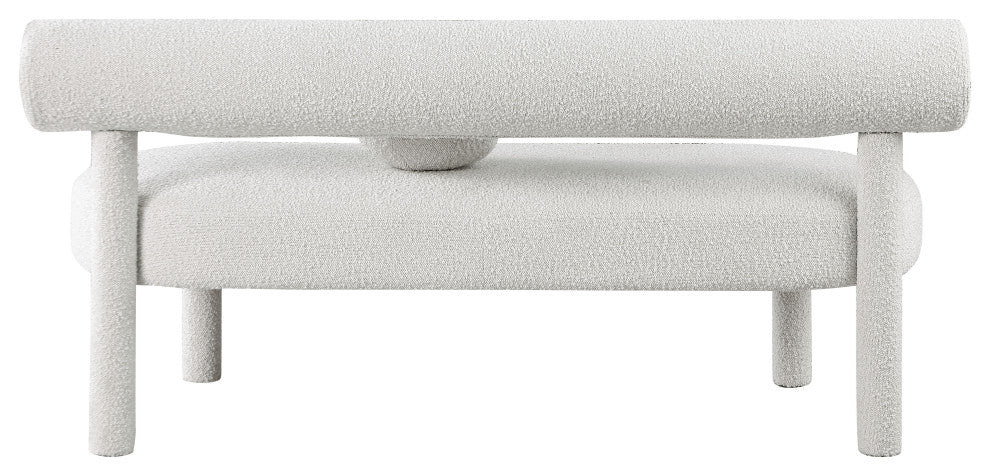 Parlor Boucle Fabric Upholstered Bench, Cream