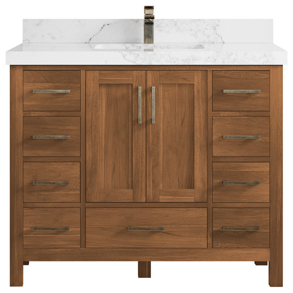 Malibu Teak 42 Single Sink Bath Vanity in Golden Teak 2" Calacatta Nuvo