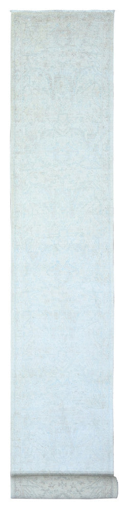 Old Wood Ivory Peshawar Faded Design Wool Hand Knotted XL Runner Rug 2'6"x19'2"