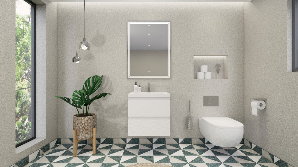 Belli 24" Wall Mounted Single Bathroom Vanity Set, Glossy White, Glossy White Top