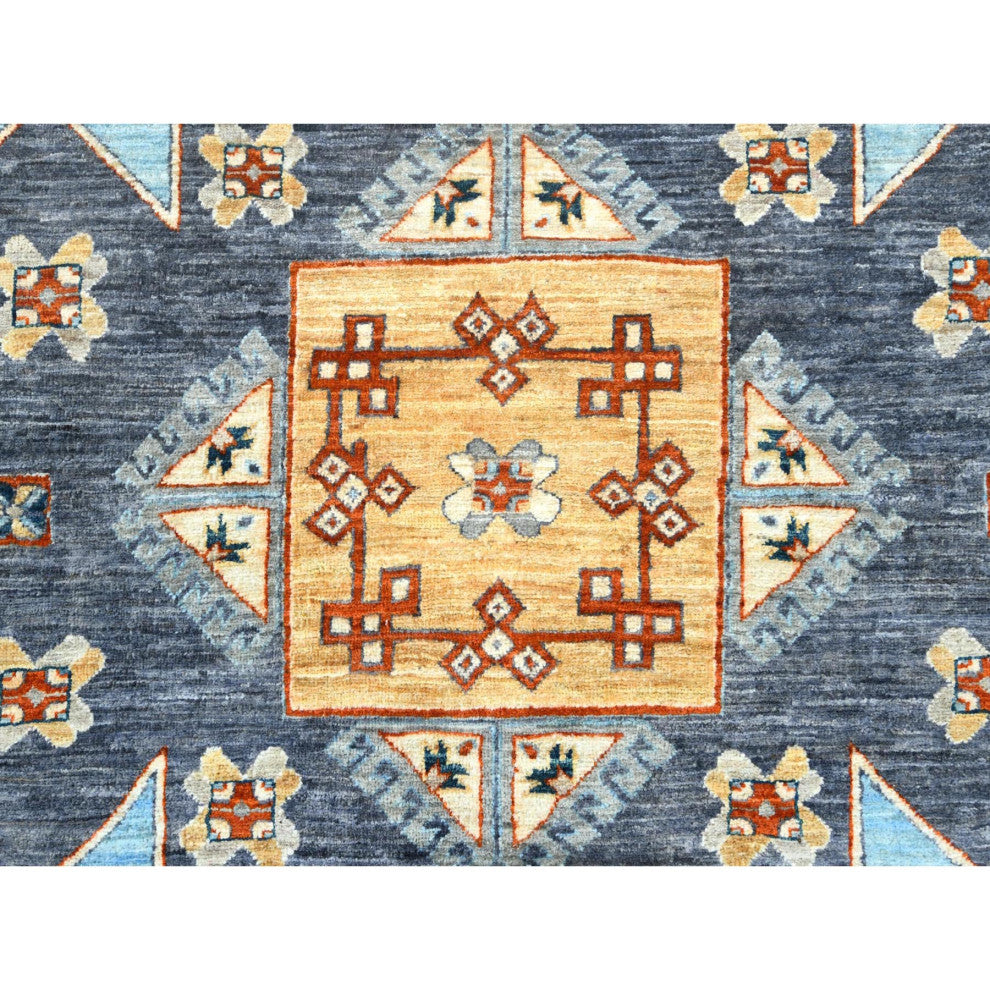 Cadet Gray Armenian Inspired Caucasian Design Wool Hand Knotted Rug 8'3"x9'9"