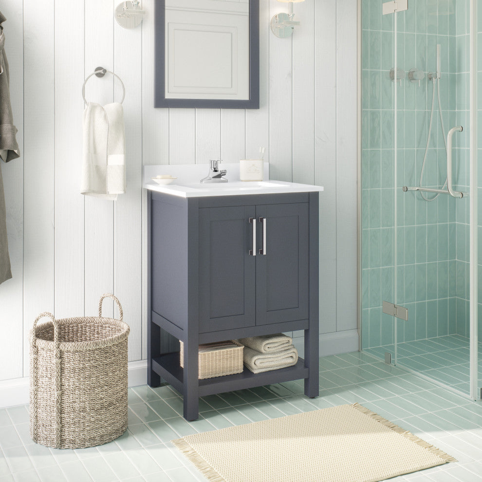 Ove Decors Vegas Single Sink Bathroom Vanity Set With Countertop, White, Dark Charcoal, 24"