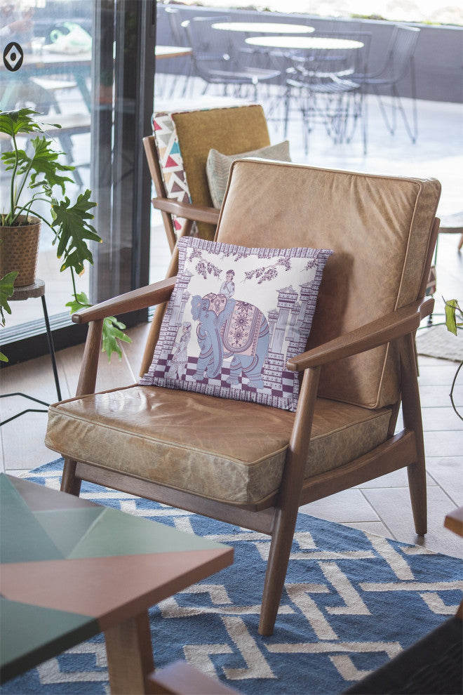 20" Blue Purple Ornate Elephant Suede Throw Pillow