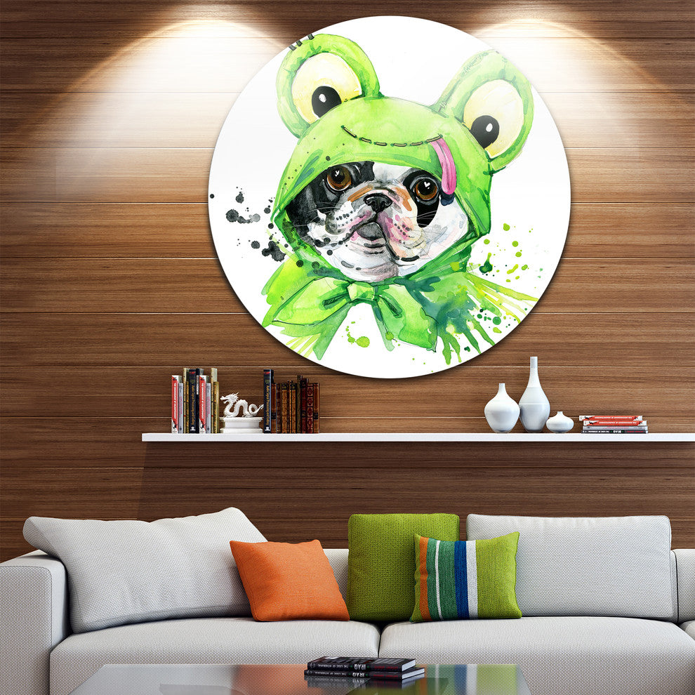 French Bulldog Illustration, Animal Disc Metal Artwork, 11"
