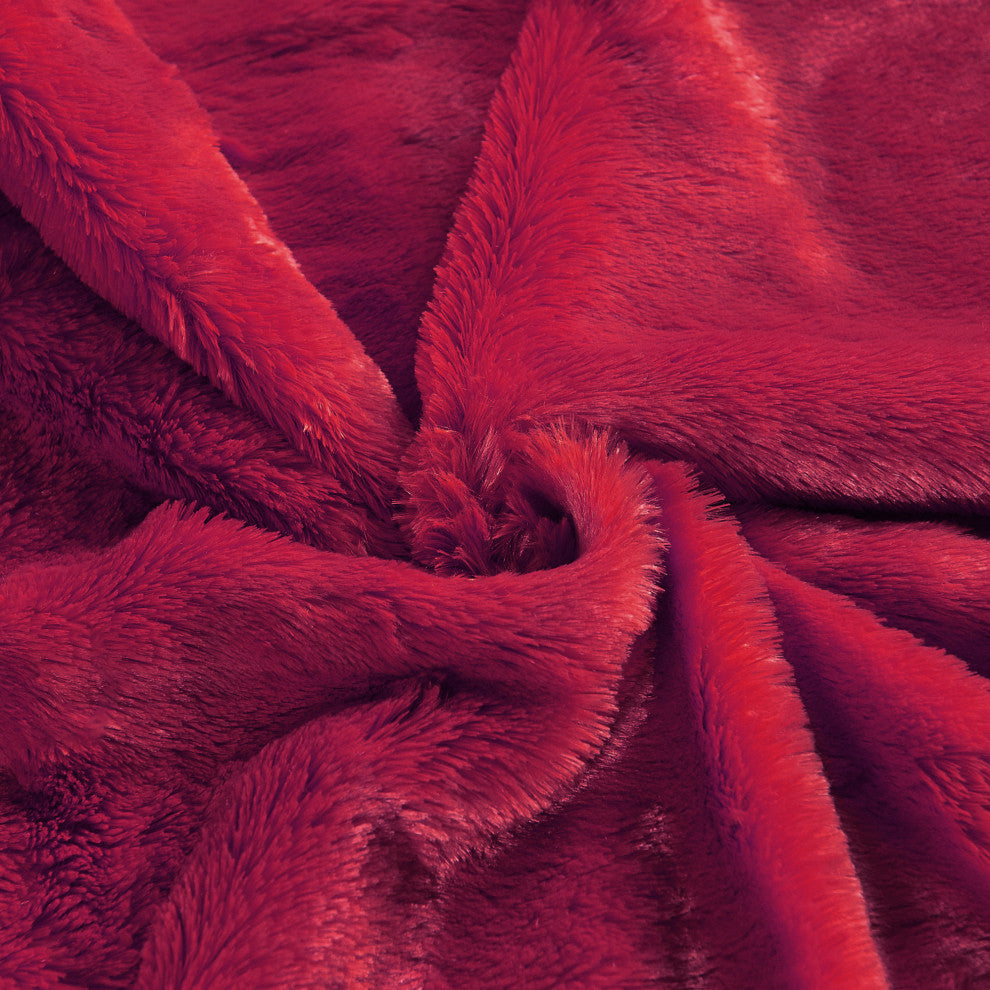 Plain Faux Fur Throw Blanket, Chili Pepper, 60"x80"