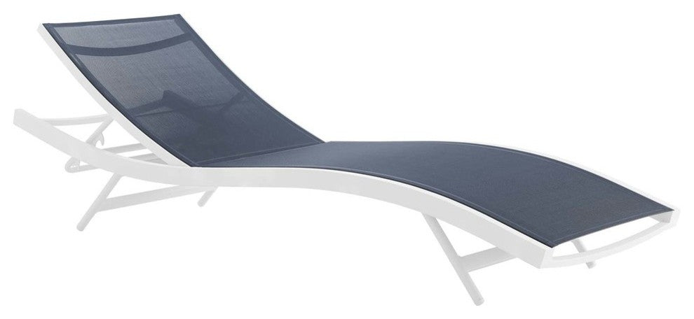 Glimpse Outdoor Patio Mesh Chaise Lounge Chair, White Navy