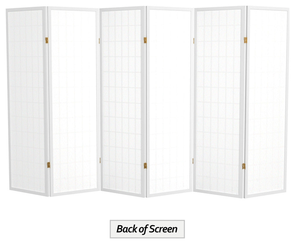 5' Tall Window Pane Shoji Screen, White, 6 Panels