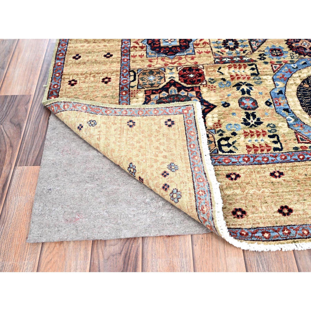White, Hand Knotted, Natural Wool, Mamluk Design, Oriental Rug, 5'x7'