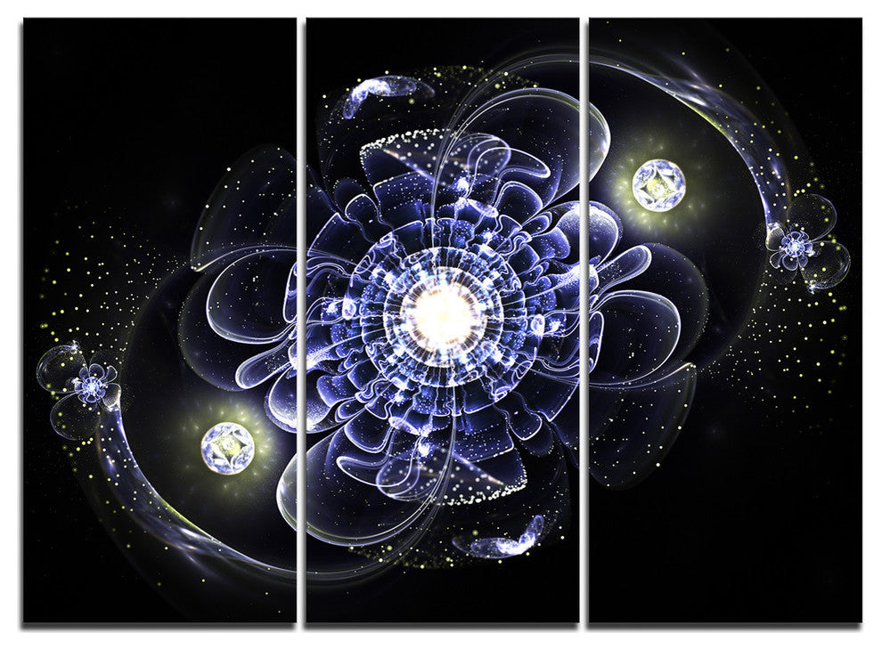 "Fractal Flower Bright Blue Digital" Metal Wall Art, 3 Panels, 36"x28"