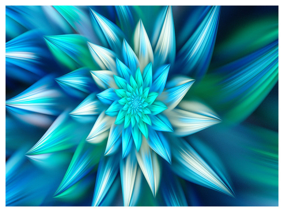 Huge Blue Fractal Flower, Floral Canvas Art Print, 40"x30"