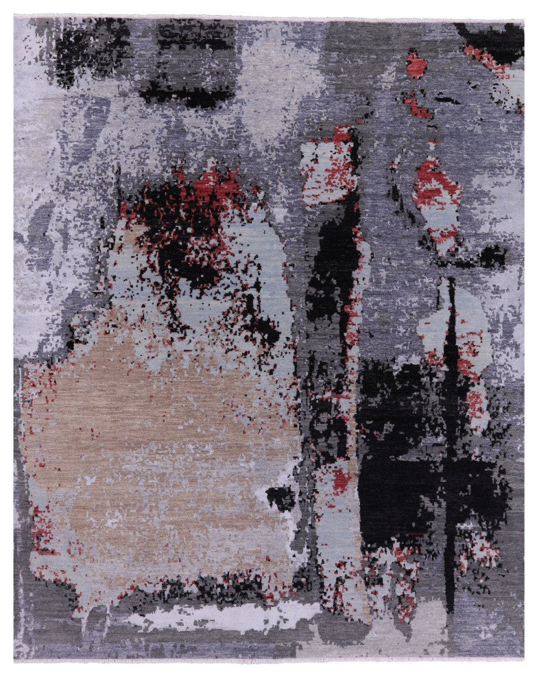 8' 1" X 10' 1" Abstract Wool and Silk Hand Knotted Rug- Q6572