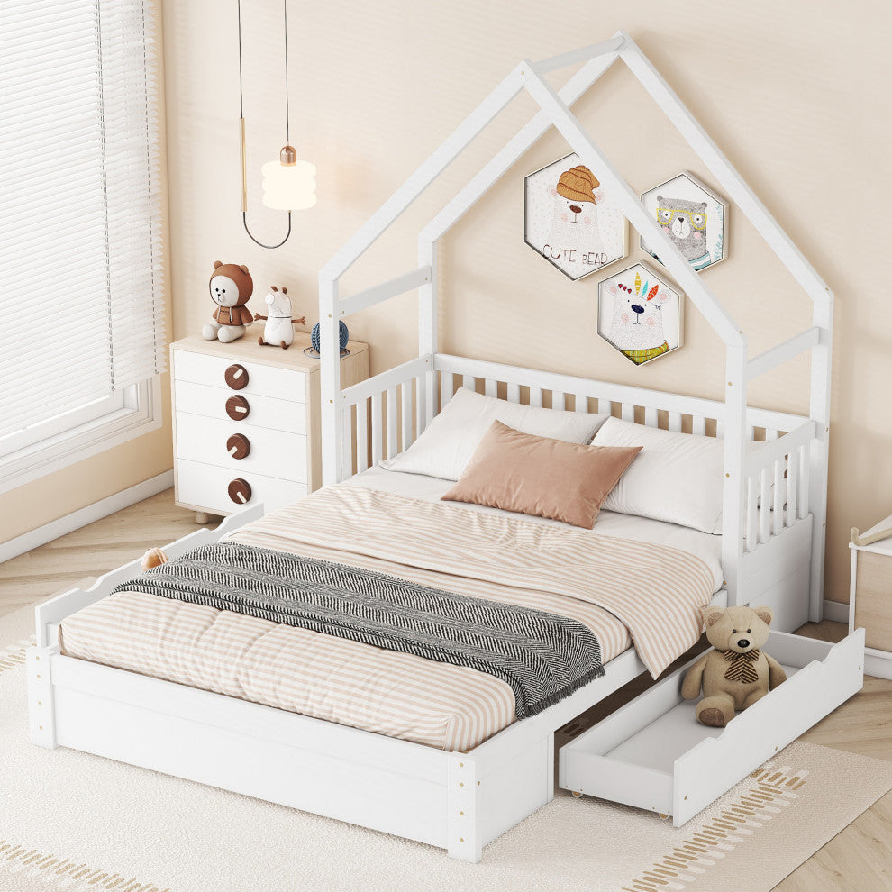 Gewnee Wood Queen Size House Platform Bed