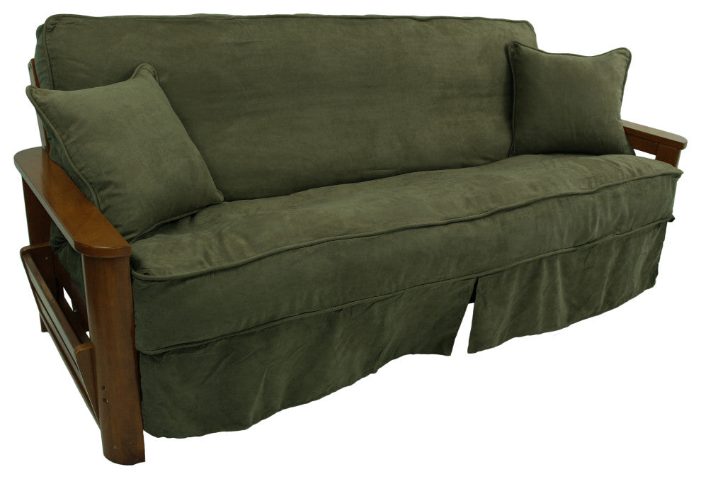 Full Futon Slip Cover With Throw Pillows, 3-Piece Set, Hunter Green