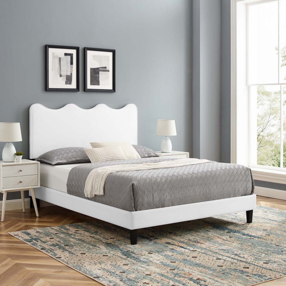 Current Performance Velvet Queen Platform Bed, White