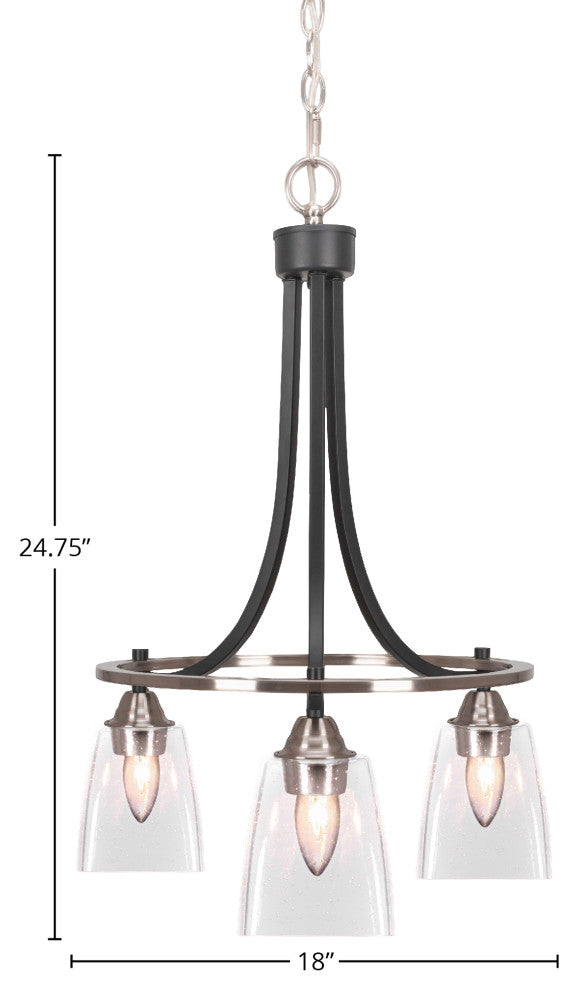 Paramount 3-Light Chandelier, Matte Black & Brushed Nickel, 4.5" Clear Bubble