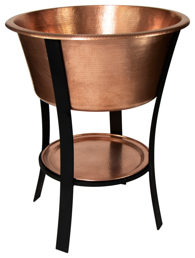 24" Round Bucket Hammered Copper Cooler, 16 Gauge
