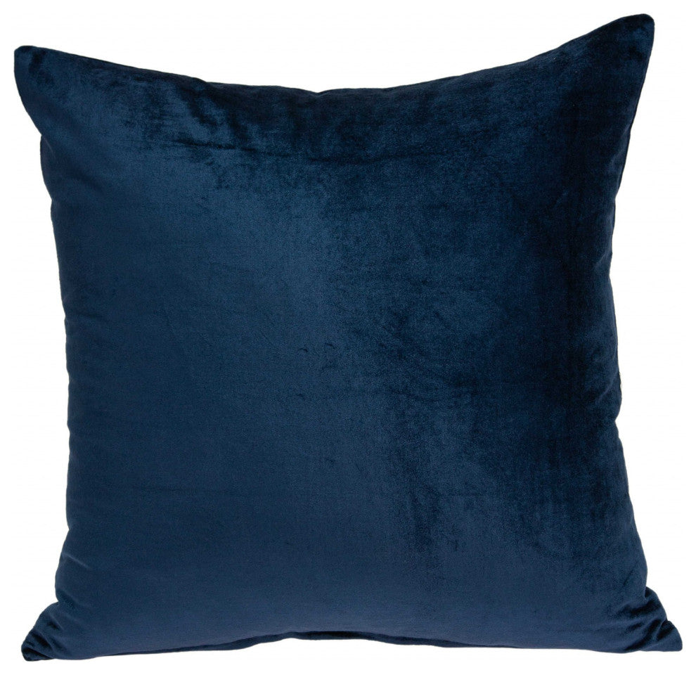 HomeRoots 20" x 0.5" x 20" Transitional Navy Blue Solid Pillow Cover