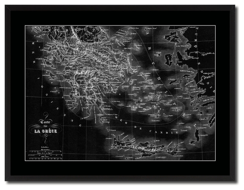 Greece Vintage Monochrome Map Canvas, 28"x37"