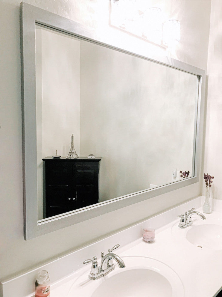 Meade Framed Wall Mirror, Brushed Silver, 28"x54"