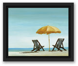Beach Chairs Under Yellow Umbrella 8x10 Black Floating Framed Canvas