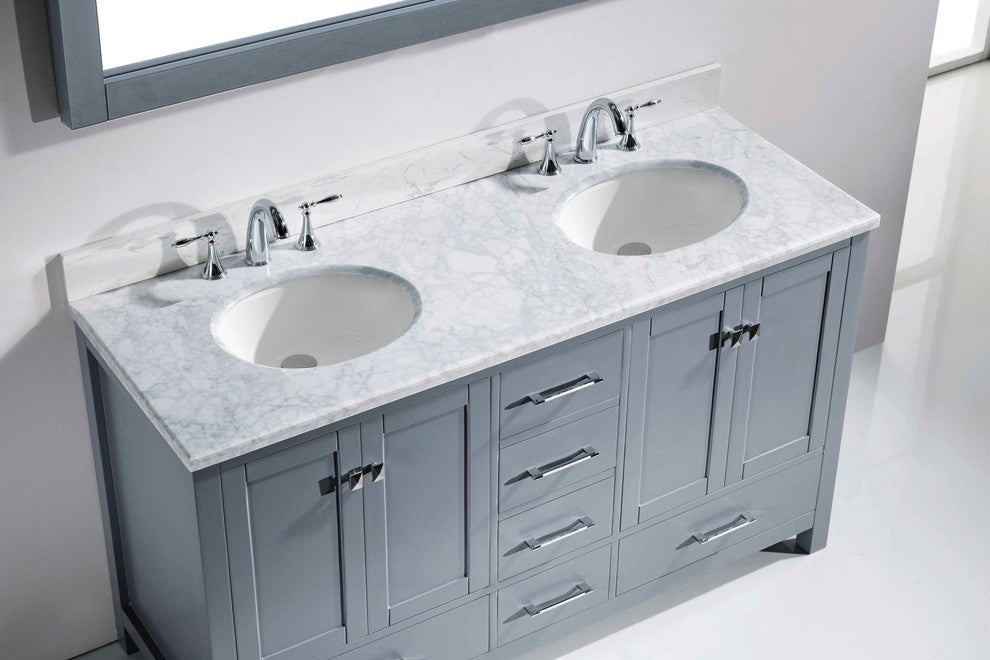 Caroline Avenue 60" Double Bathroom Vanity Set Gray, Marble Top