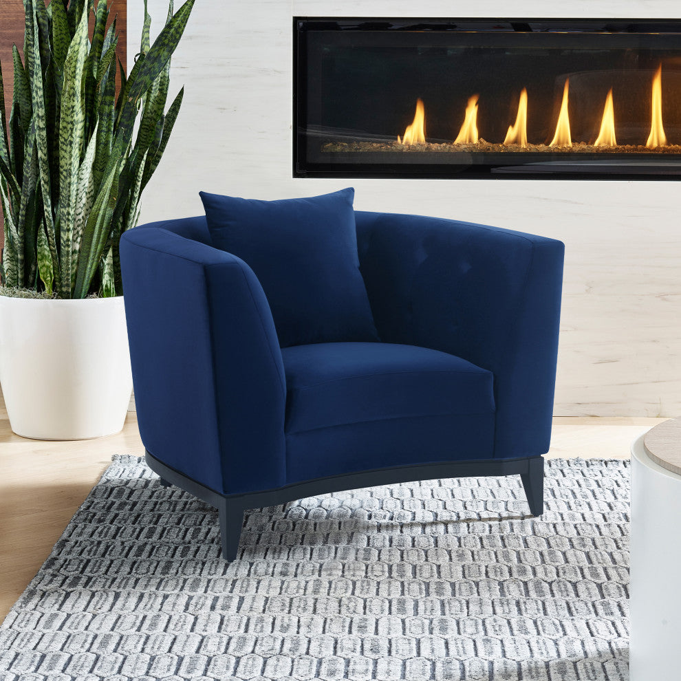 Melange Velvet Accent Chair With Black Wood Base, Gray