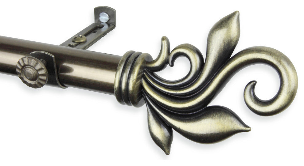 Giles 13/16 inch Corner Window Curtain Rod, Antique Brass, 28-48"