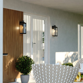 Kinzie Black Motion Sensor Dusk to Dawn Outdoor Wall Light Fixture Clear Glass, 6"wx17.5"hx7"d