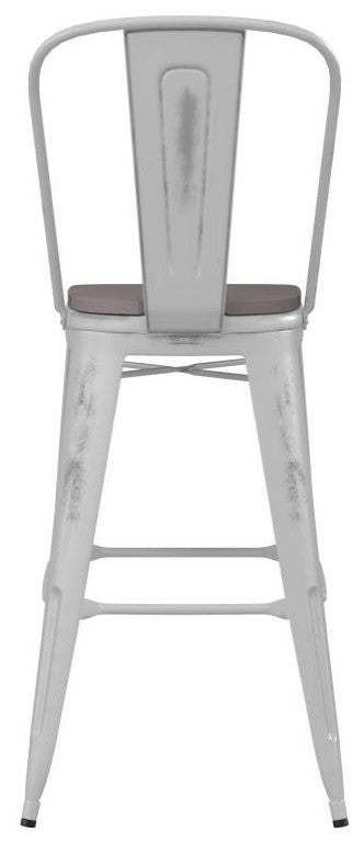 Carly Commercial Grade 30" High Metal Indoor-Outdoor Bar Stool, White/Gray