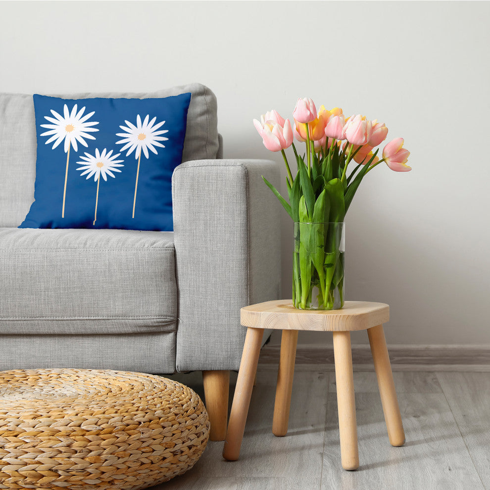 Floral Print Decorative Throw Pillow, Dark Cobalt Blue, 20"x20"