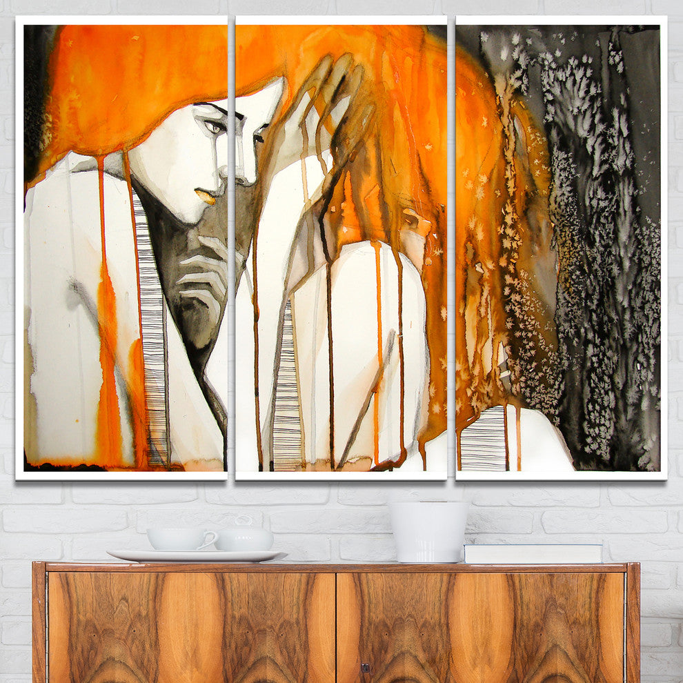 "Thoughtful Girl Illustration" Glossy Metal Wall Art, 3 Panels, 36"x28"